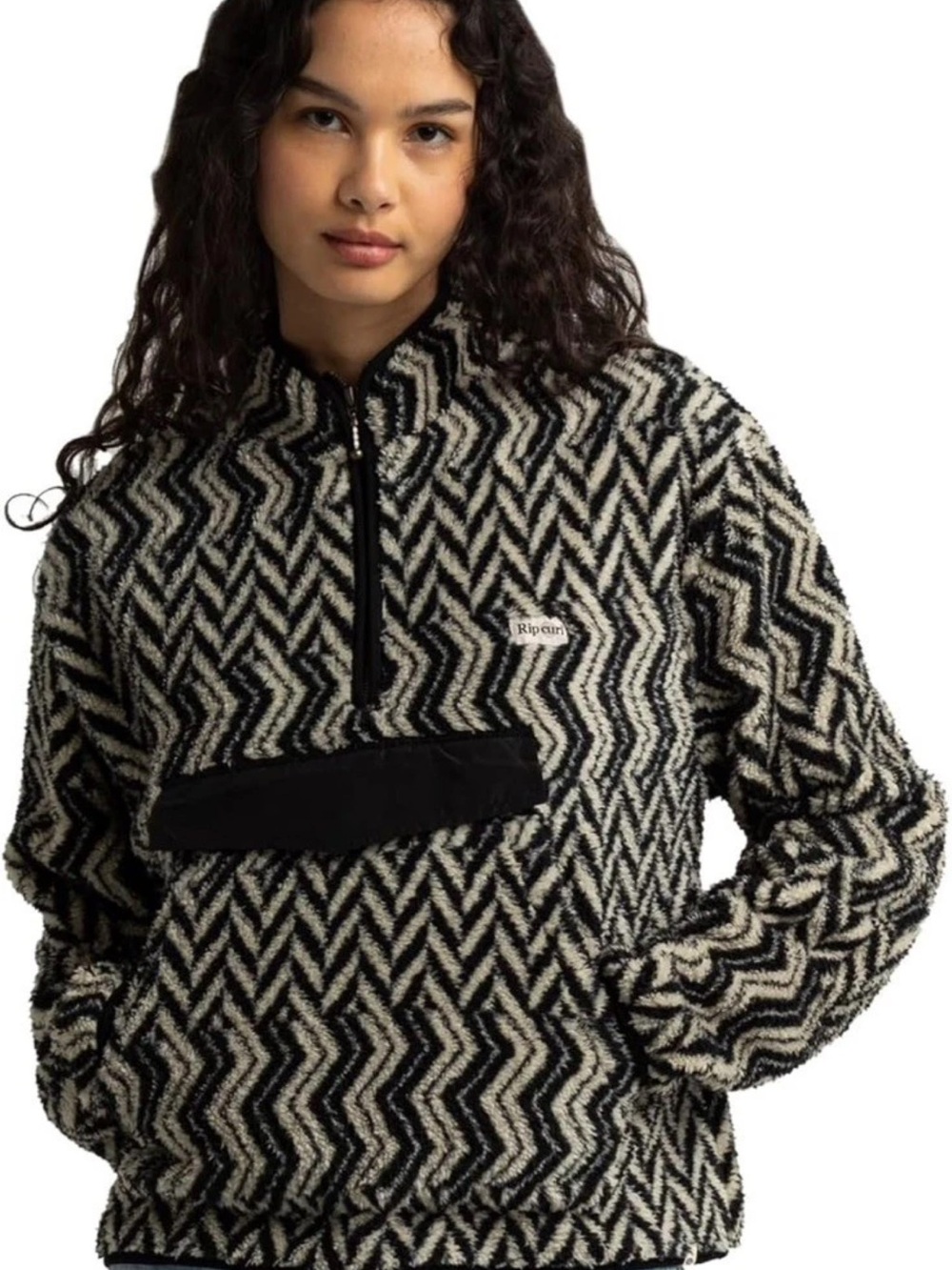 Rip Curl Drifter Polar 1/4 Zip Fleece Size XL Chevron Pattern Kangaroo Pocket